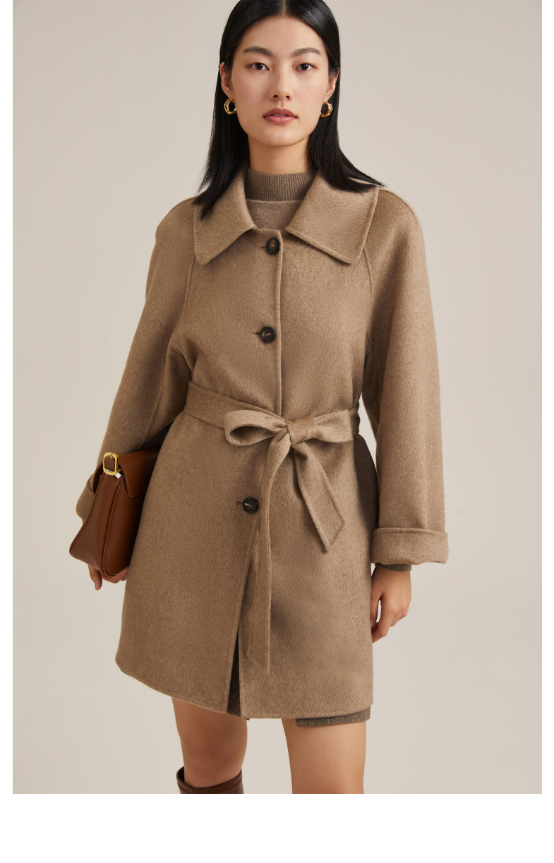 新品直降gloria歌莉娅冬季新品羊绒翻领大衣11nl6n77038h紫绒m