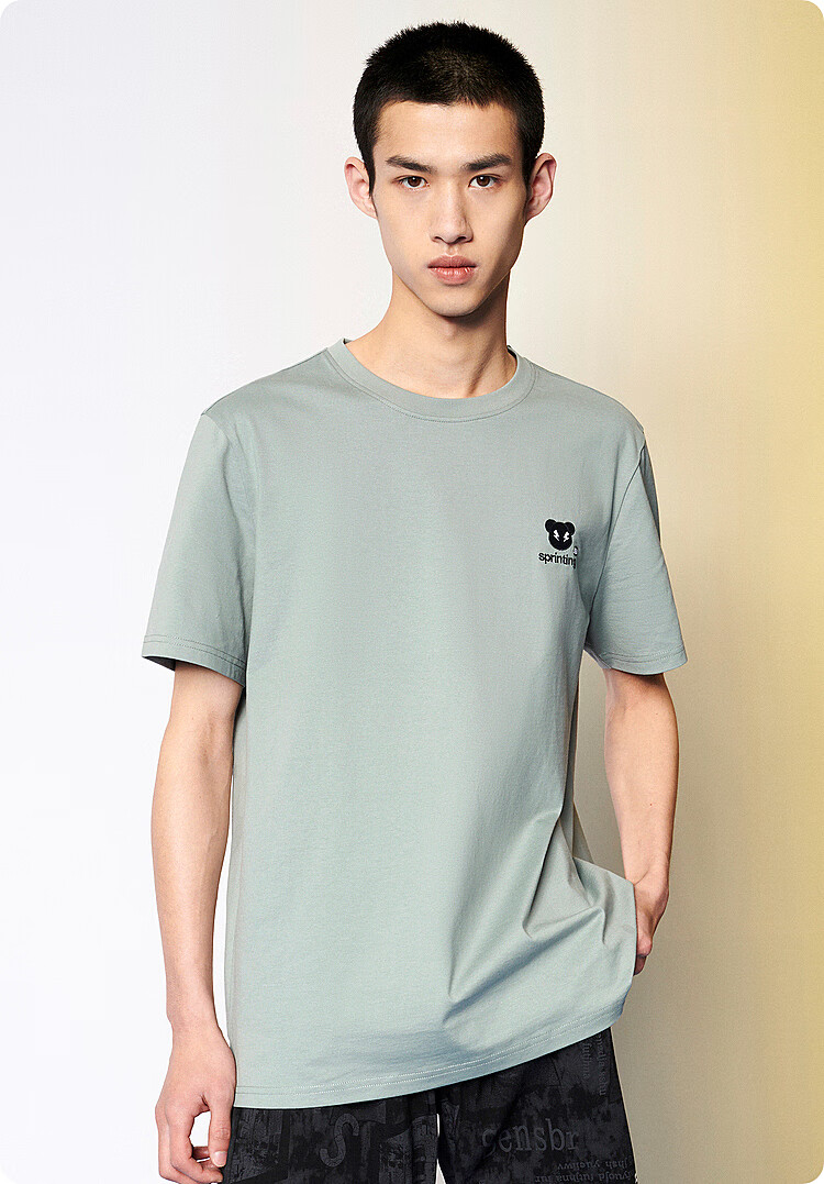 hla海澜之家短袖t恤男22夏季新品合体透气卡通印花纯棉圆领短袖男hn