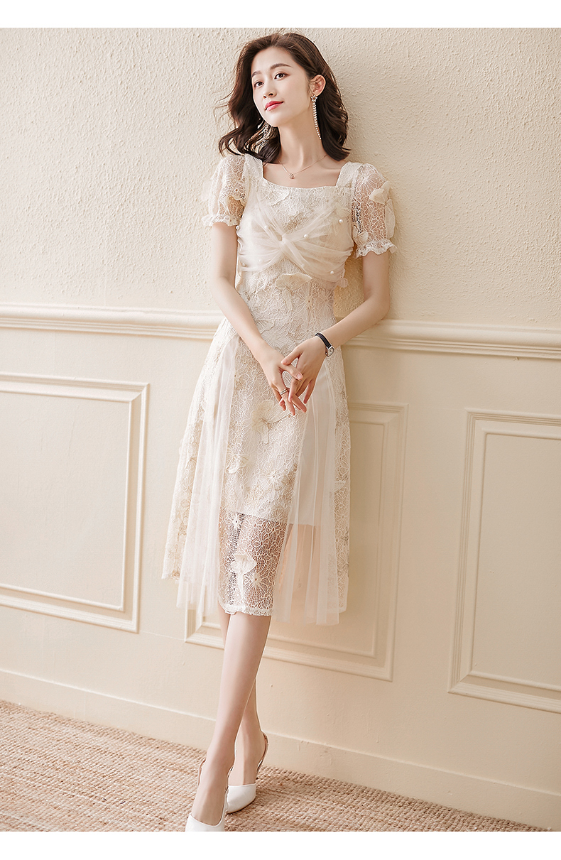 雪纺连衣裙女夏2022年夏天新款轻熟风收腰法式仙女裙夏季裙子杏色s