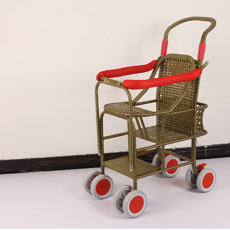 藤编婴儿推车加高护栏夏季竹藤婴儿推车轻便宝宝儿童藤椅藤编仿藤加高
