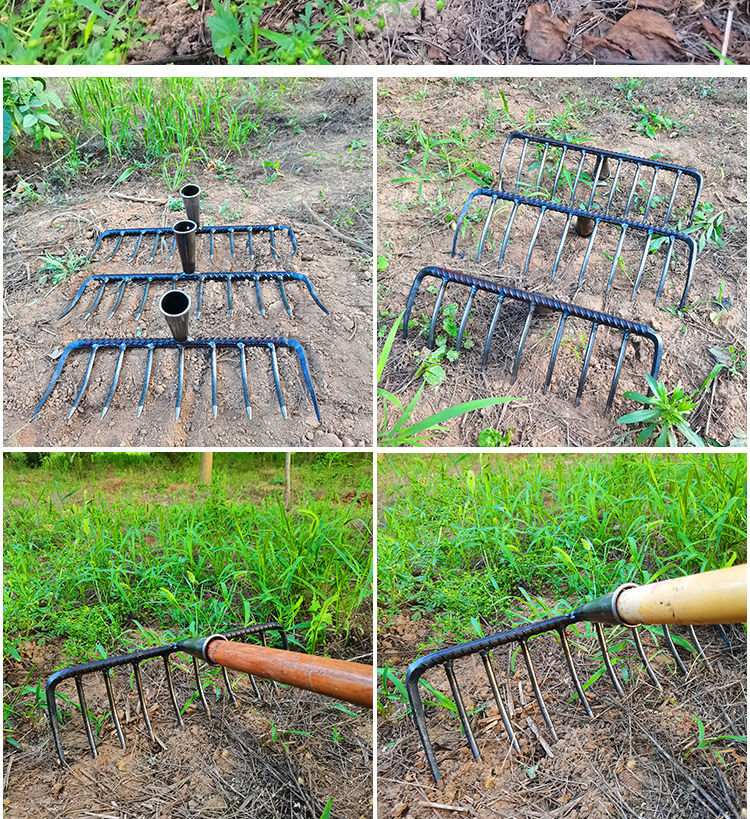 钉耙锰钢旋耕钉耙农用工具家用翻土松土搂草耙子两齿九齿十齿十一齿耙