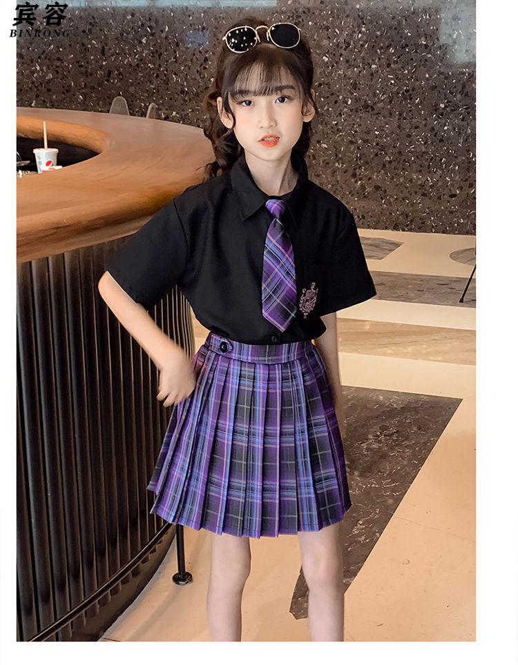 密特骄jk制服学院风百褶裙套装春夏季新款中大童小学生校服暗红色衬衫