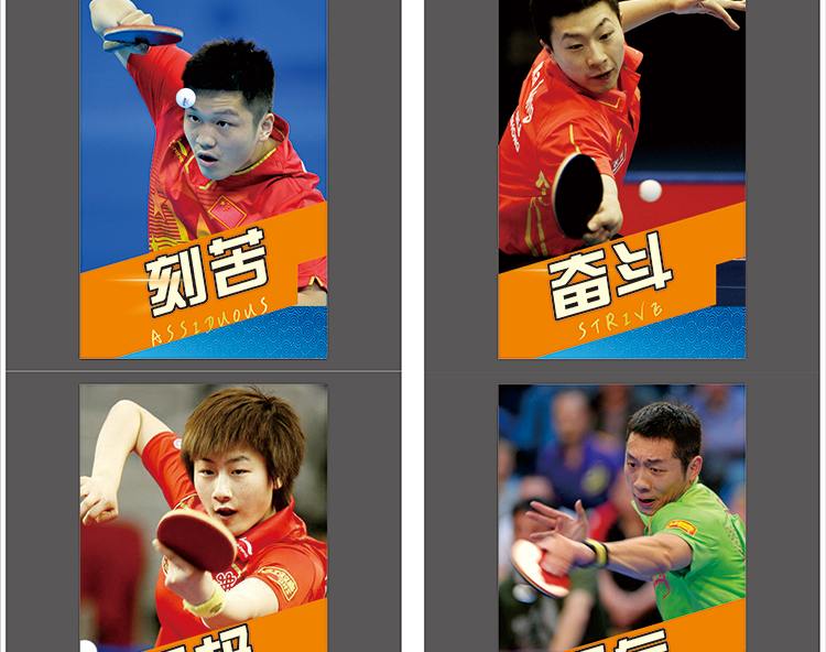 乒乓球室馆中国运动员海报体育明星张继科马龙丁宁墙贴纸壁定制浅灰色