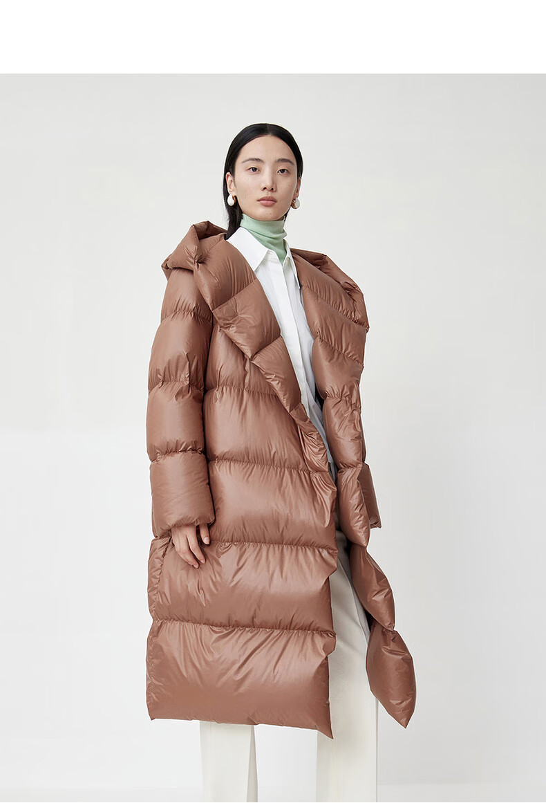 连帽轻盈云朵羽绒服女2022冬新款中长款泡芙廓形鹅绒服 浅卡其色 s