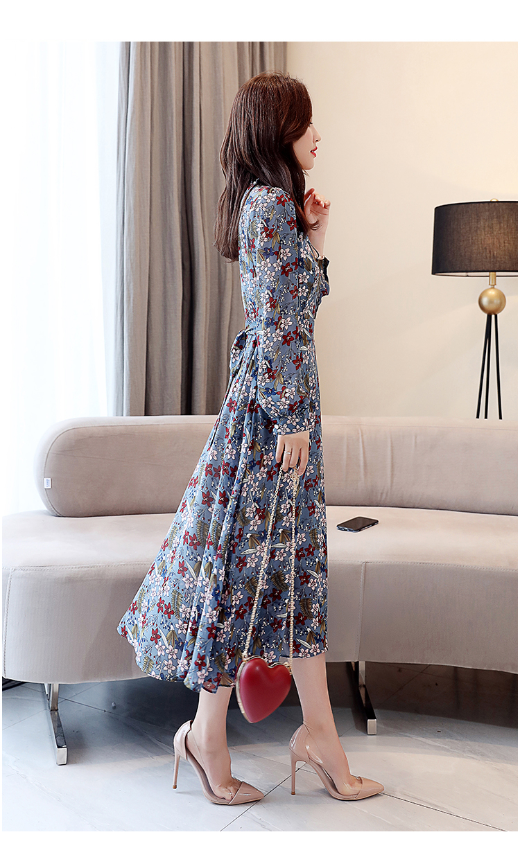 韩版时尚春夏季新品仙女装夏天中长气质过膝显瘦裙子衣服枣红小碎花m