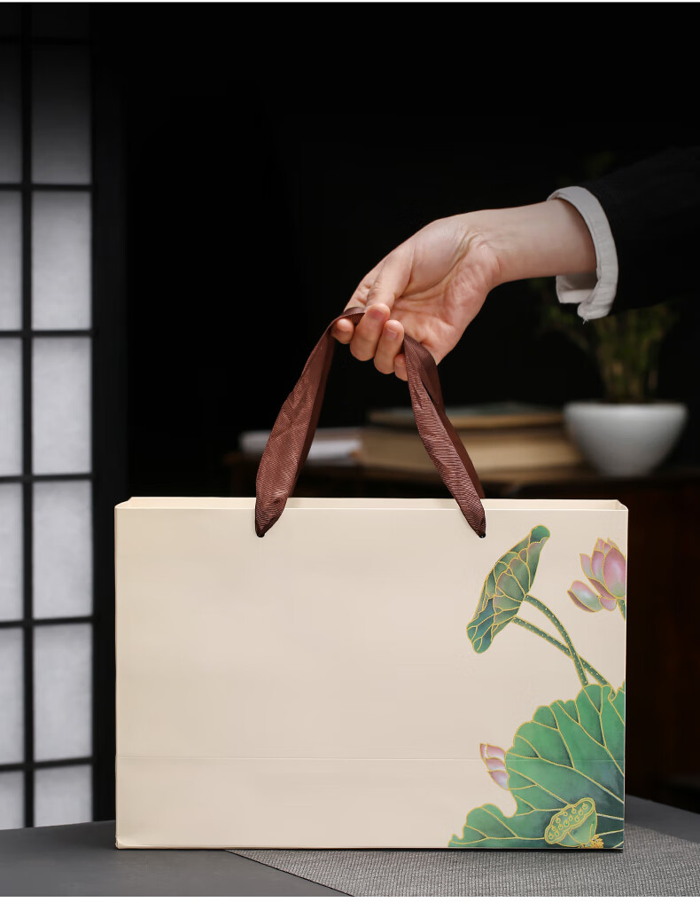 龙井茶礼盒包装陶瓷罐大佛龙井狮峰龙井明前通用绿茶空盒定制荷花白单