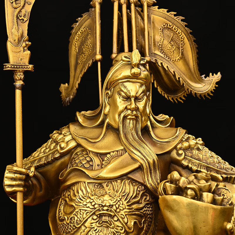 木卫 纯铜武财神九龙关公背插五旗摆件家居客厅玄关酒柜装饰品公司