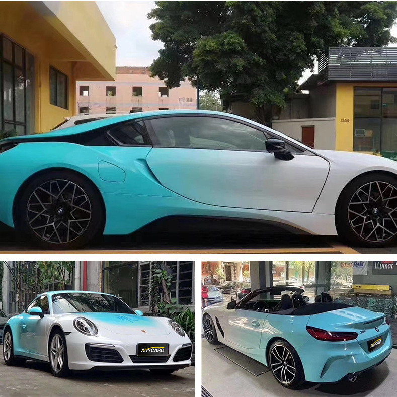 定制渐变彩绘改色膜汽车贴膜双色改装车身个性变色膜定制黑变绿