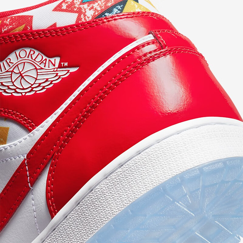 耐克nike男鞋air jordan 1 mid se aj1中帮白红水晶底几何印花休闲