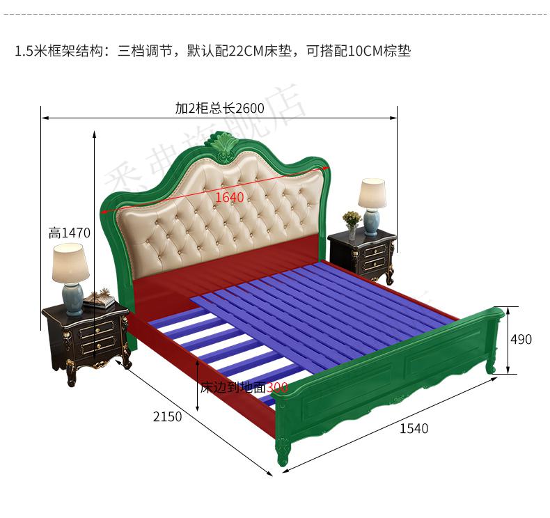 欧式实木床双人主卧约美式轻奢家具婚床2x2米大床单床15002000框架