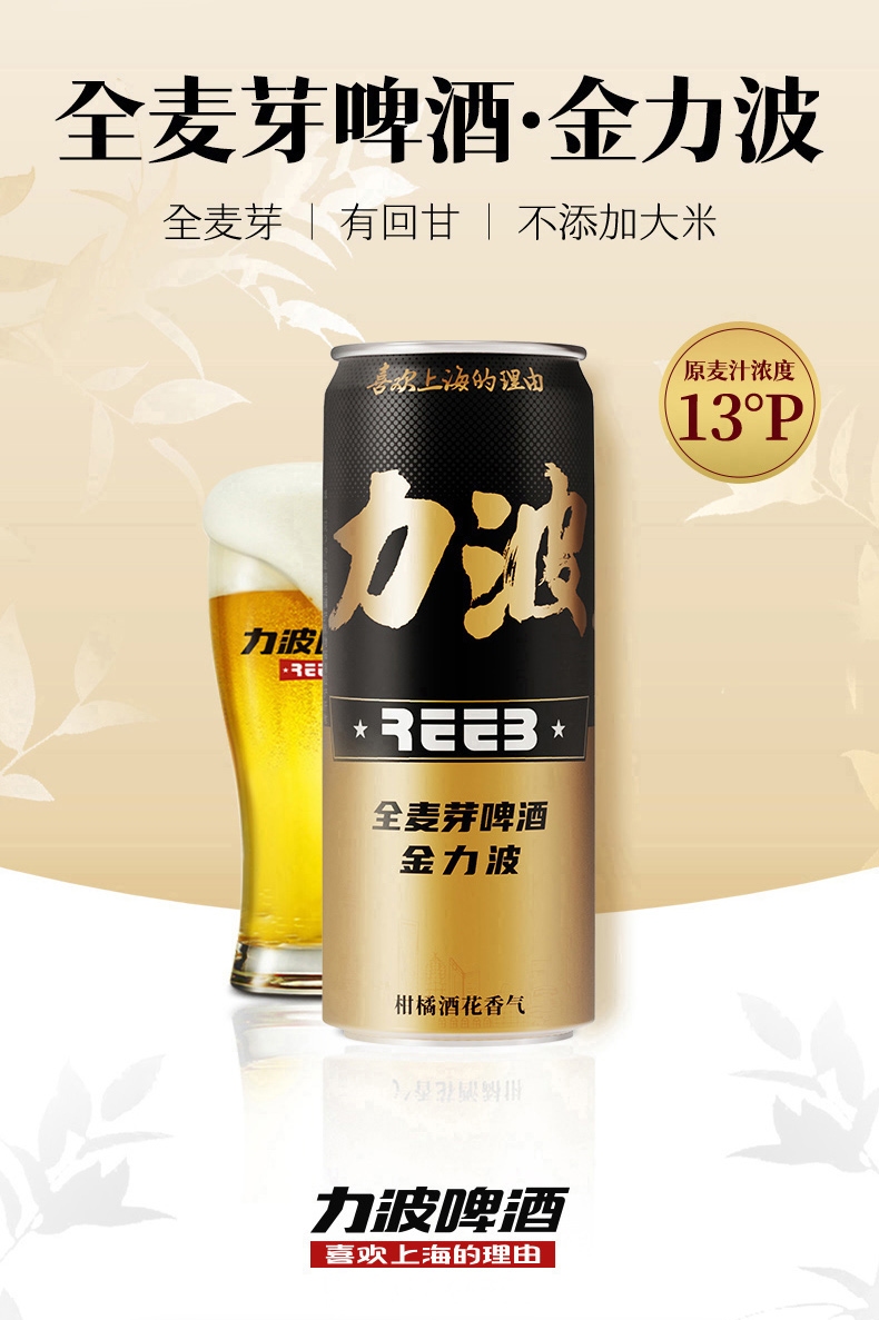 力波啤酒全麦芽啤酒上海红力波金力波红力波500ml12罐