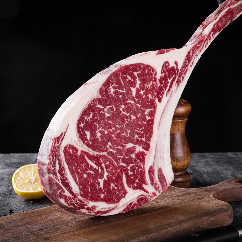 【冷链速发】澳洲谷饲安格斯战斧牛排原切雪花带骨眼肉m3m5烧烤肉食材