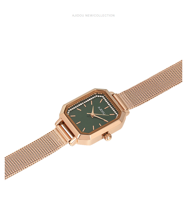 ajidou阿吉豆时尚气质风优雅方盘女士手表玫金色长203cm表带宽1cm