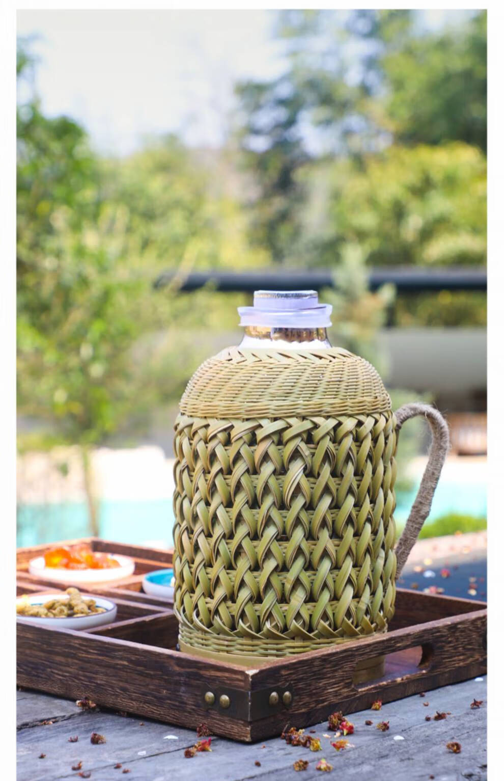 竹编热水壶家用 竹编热水瓶家用手工传统紫竹中式复古茶室餐厅大容量