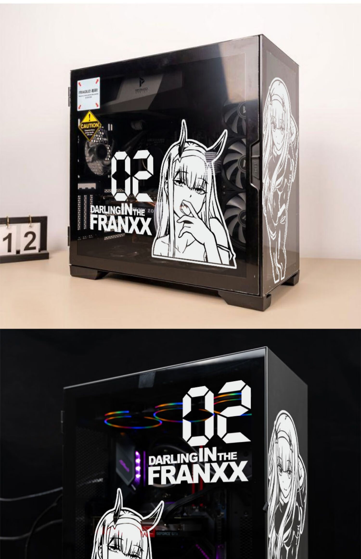 darling02动漫电脑主机贴纸二次元机箱贴画台式机改造装饰防水贴白色