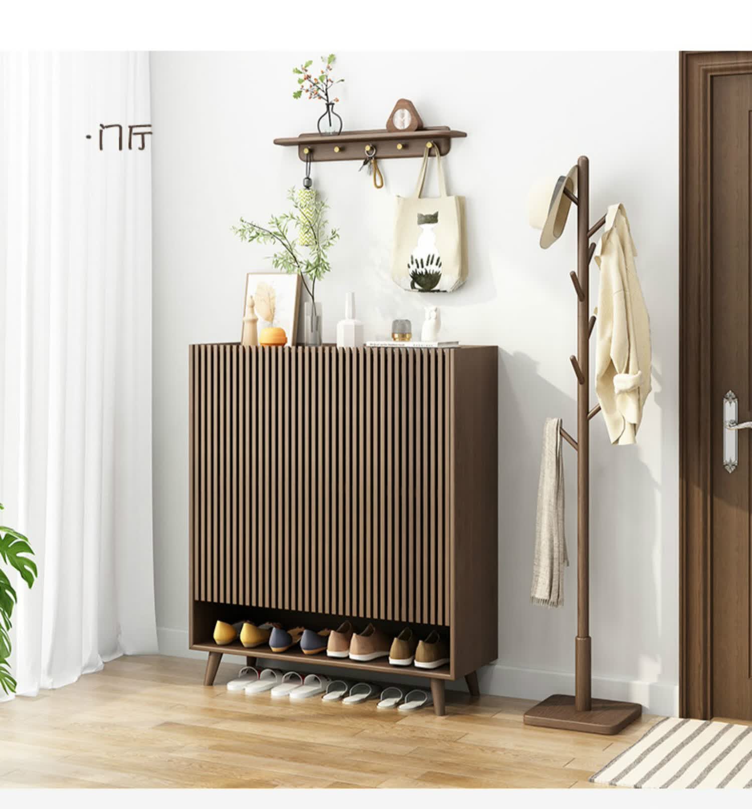 入户鞋柜家用门口进门玄关柜大容量高端款收纳柜新中式实木储物柜80