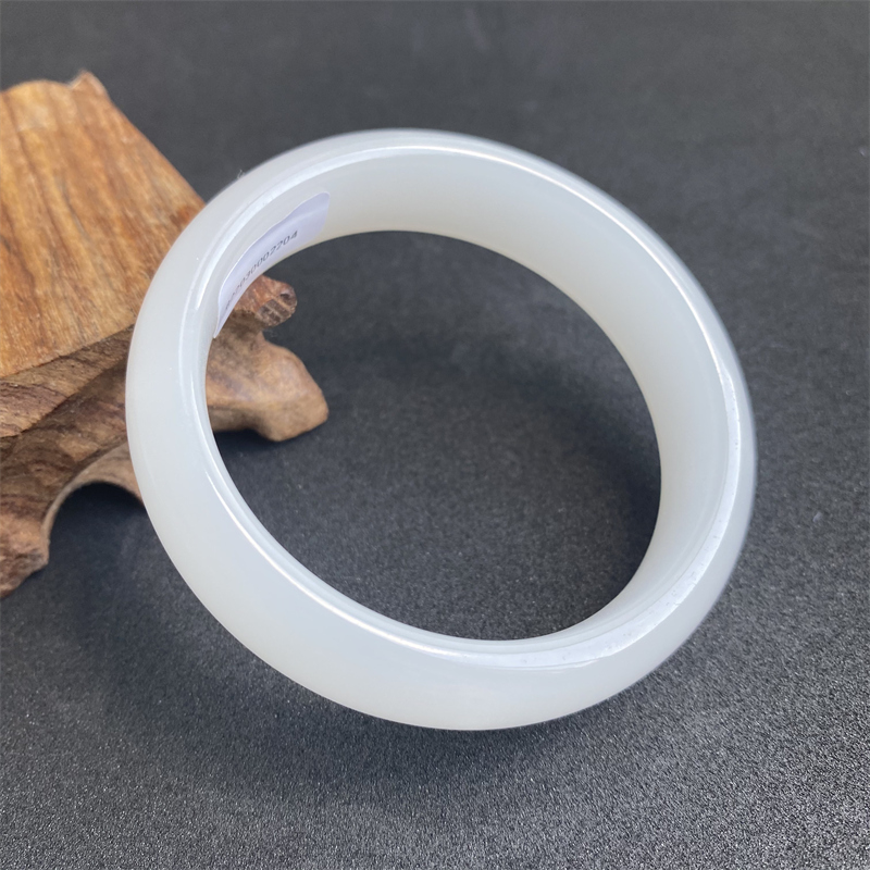 最饰新疆玉手镯羊脂级金丝白玉手镯少女玉镯子和田真玉玉手镯5657尺码