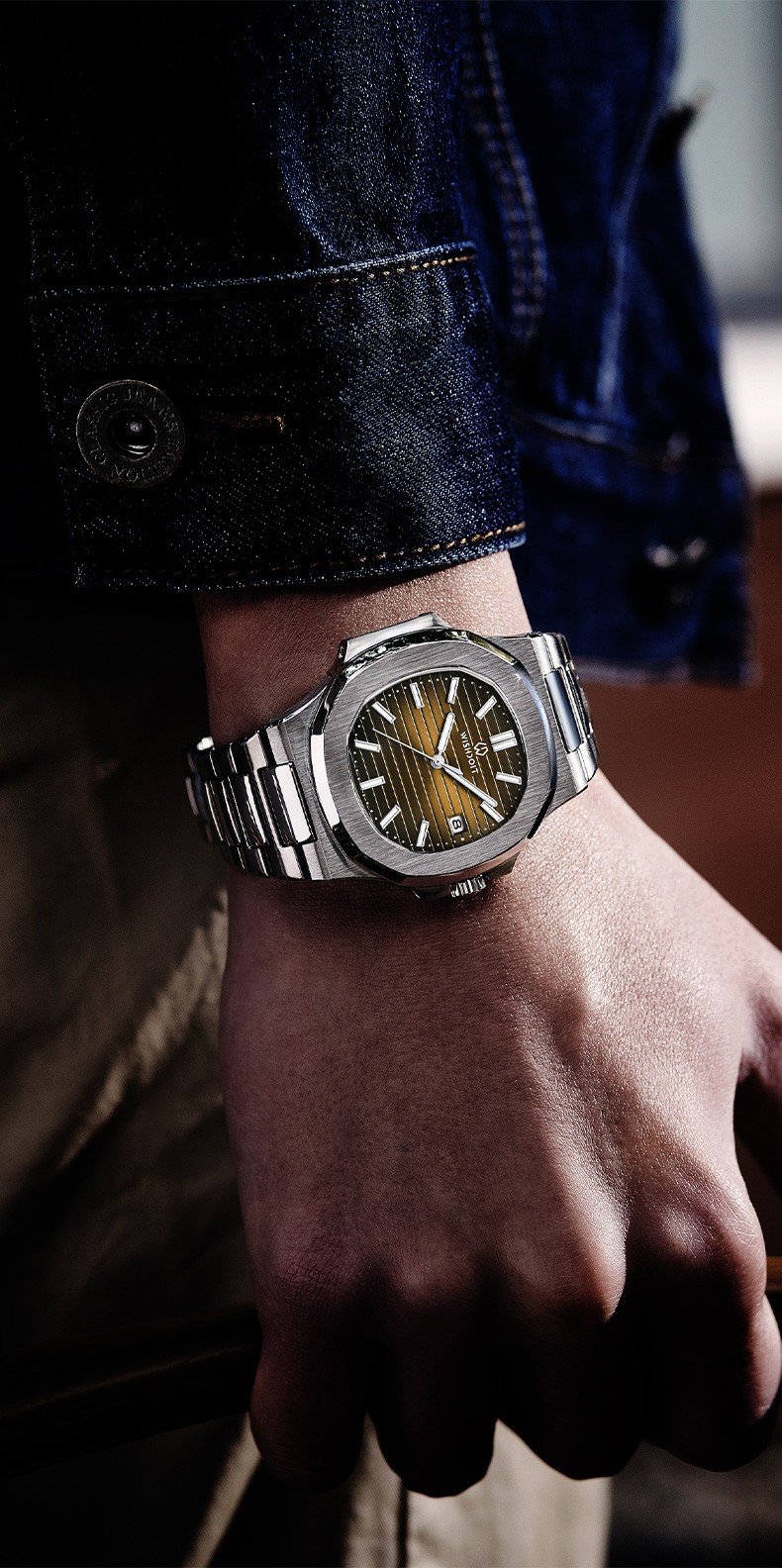 威思登(wishdoit)瑞士认证皇家鹦鹉ap螺机械手表男士休闲商务男表日本