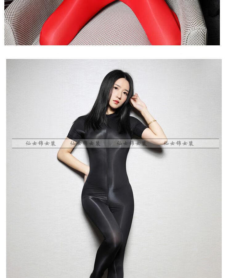 短袖连体衣女紧身打底裤大码双头拉链滑九分小脚裤2022黑色均码m码