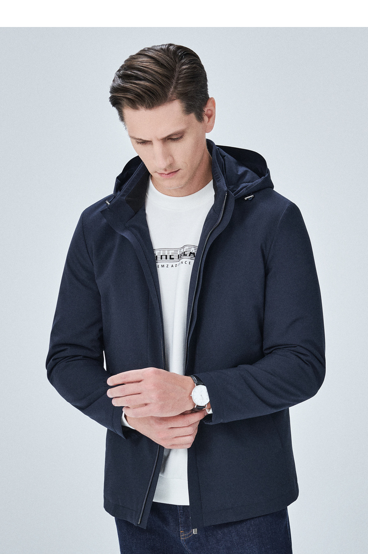 鄂尔多斯emz秋冬连帽棉服男士商务休闲防泼水棉衣外套深兰4616588a