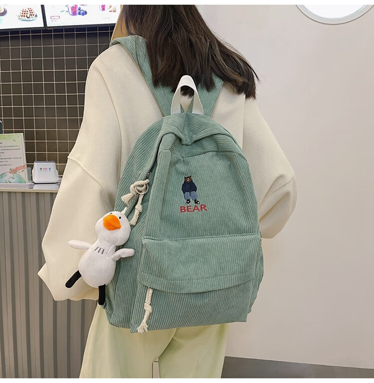 仓梵ins风灯芯绒书包女韩版初中高中大学生双肩包日系少女心可爱森系