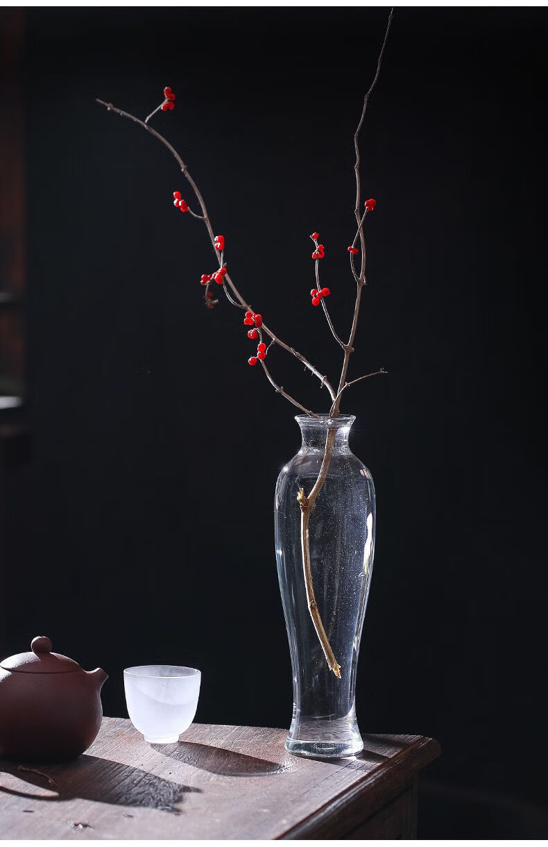 日式花瓶简约玻璃插花器新中式摆件台面花瓶禅意境界家居观音瓶