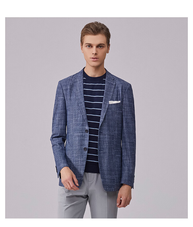 迪柯尼男士商务便西外套男装轻正装上衣休闲西服春夏新品款 蓝混格