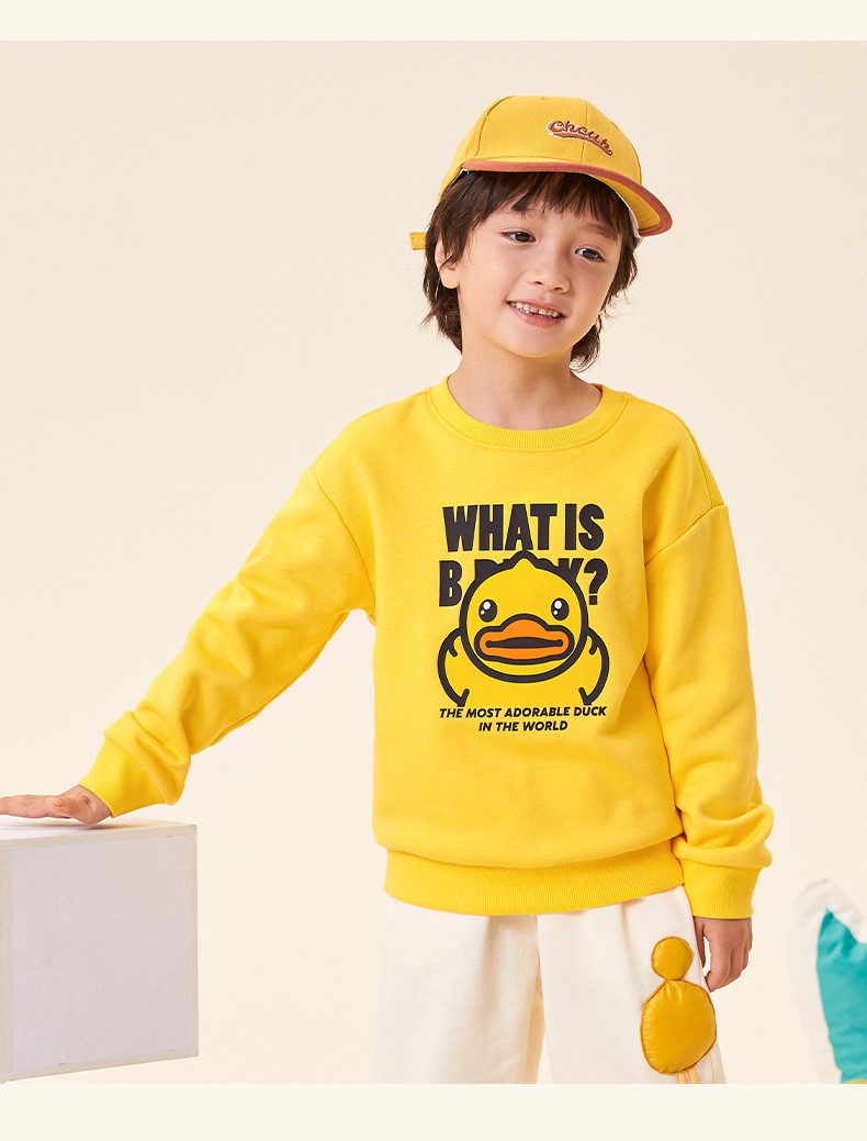 duck小黄鸭童装男童卫衣冬季加绒保暖新款女孩圆领套头上衣 阳光黄
