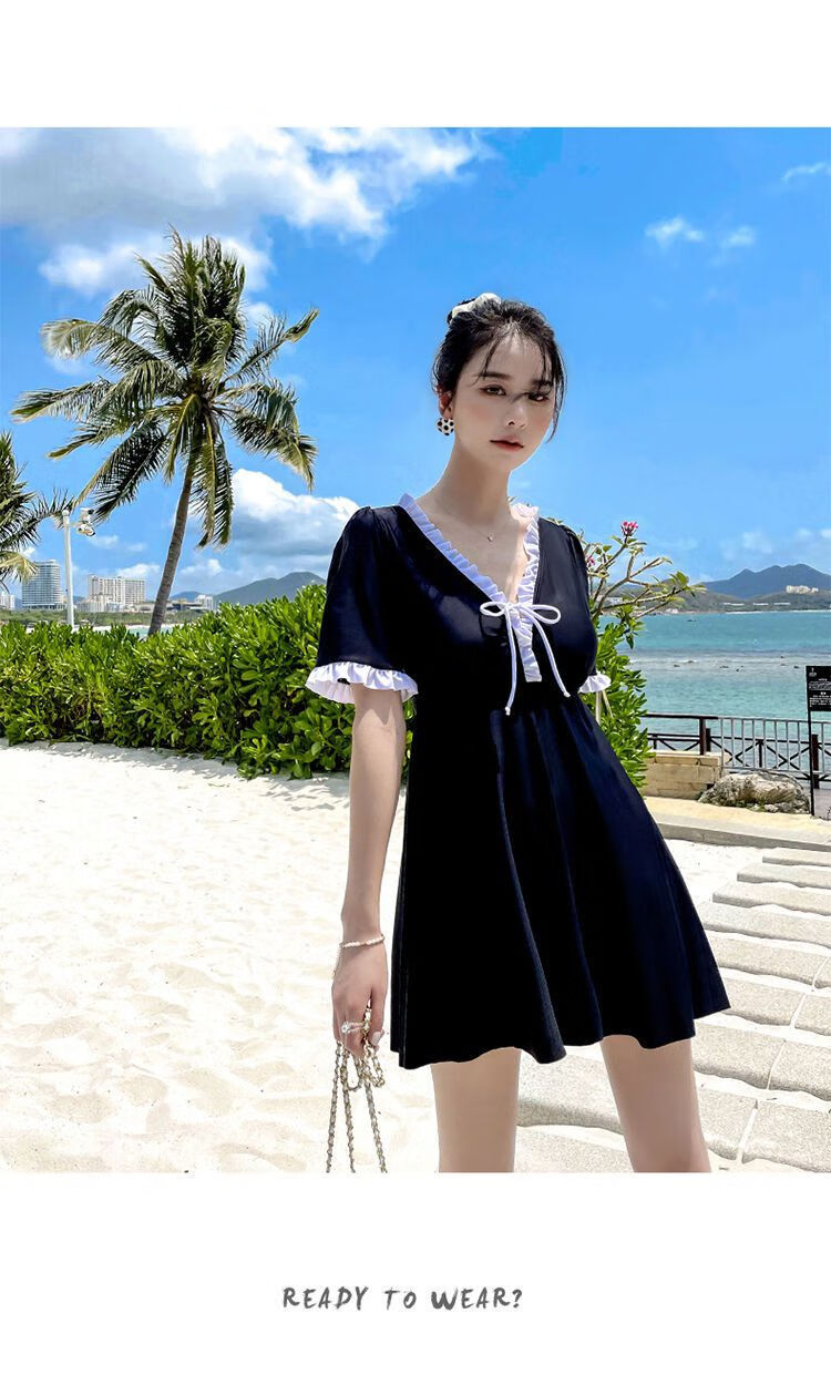 胖妹妹韩国胖mm学生显瘦分体保守遮肉温泉胖妹泳装黑色8086l100115斤