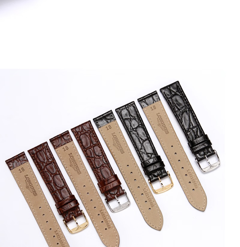 适用原装浪琴嘉岚表带真皮男女13 18 20mm瑰丽男款超薄手表皮带鳄鱼纹