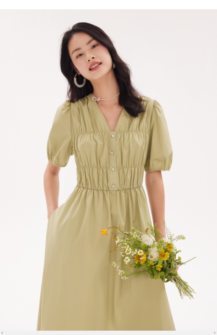 gloria歌莉娅2022年秋季新品v领棉连衣裙1a7r4k22a09g抹茶绿m