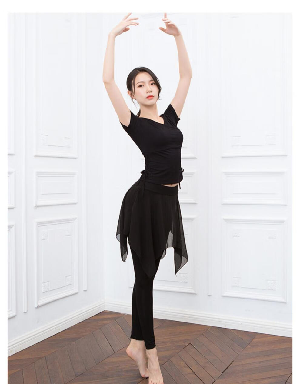 舞比赛服新款舞蹈上衣形体服时尚黑色衣服古典长袖黑色短袖单件上衣s