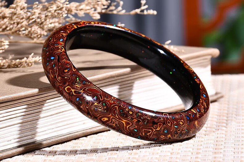 爱优美大漆珠犀皮千层手镯手环镯子民族风非遗工艺中国风深咖色镶嵌