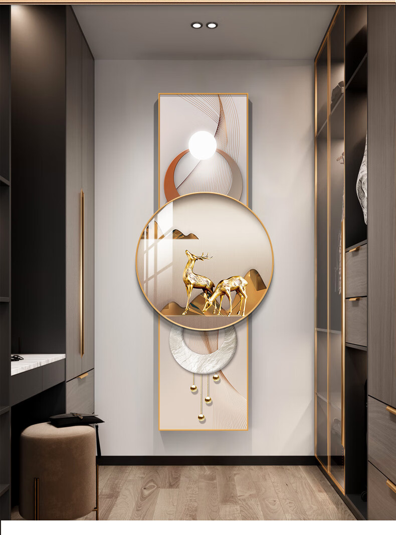 高端金鹿磐石玄关挂画大气楼梯走廊双层挂画现代简约过道装饰画