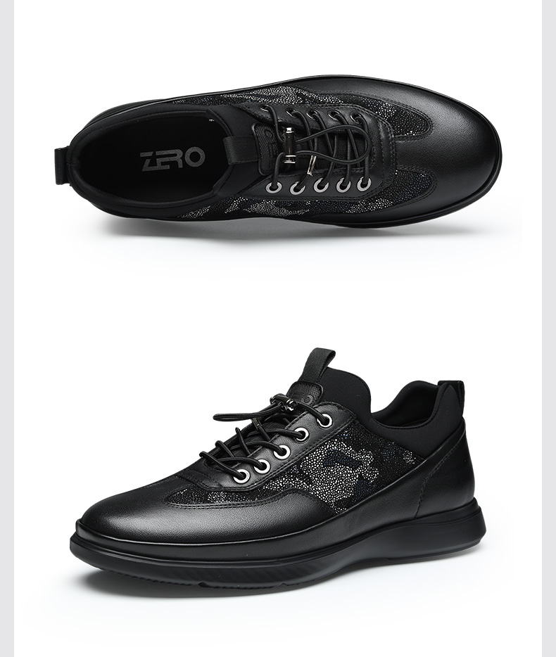 官方发售zero零度男鞋2021冬季新款松紧带羊皮男鞋时尚休闲皮鞋男黑金