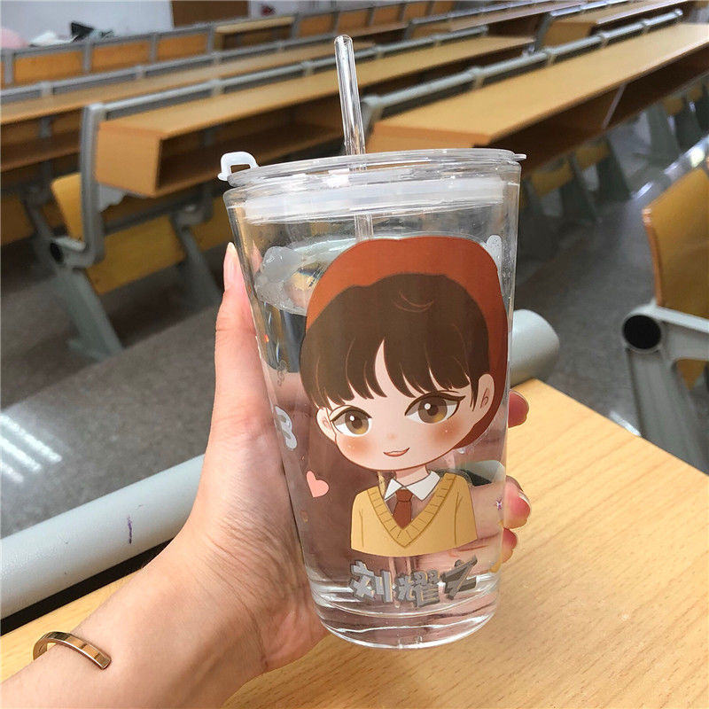 tnt时代少年团宋亚轩同款水杯子海螺嘉祺周边学生吸管应援玻璃杯 tnt