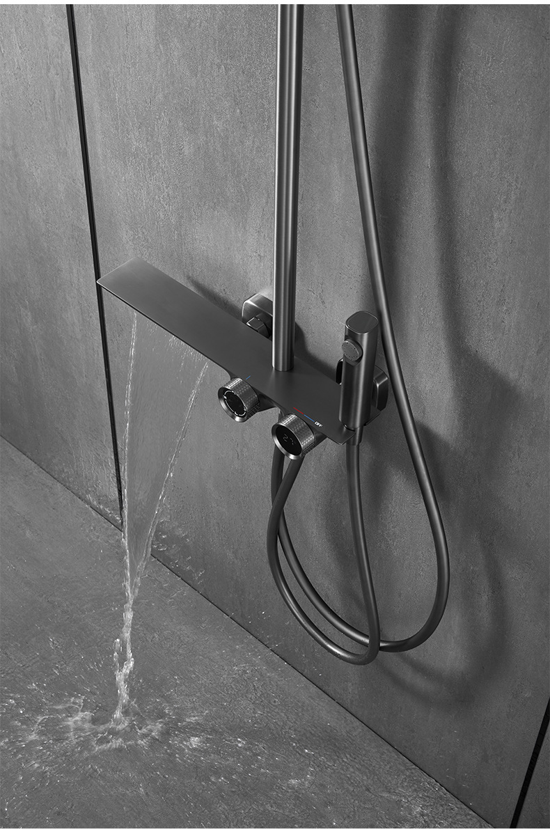 枪灰四档脉动按摩卫生间家用增压喷头数显瀑布淋浴花洒套装【图片