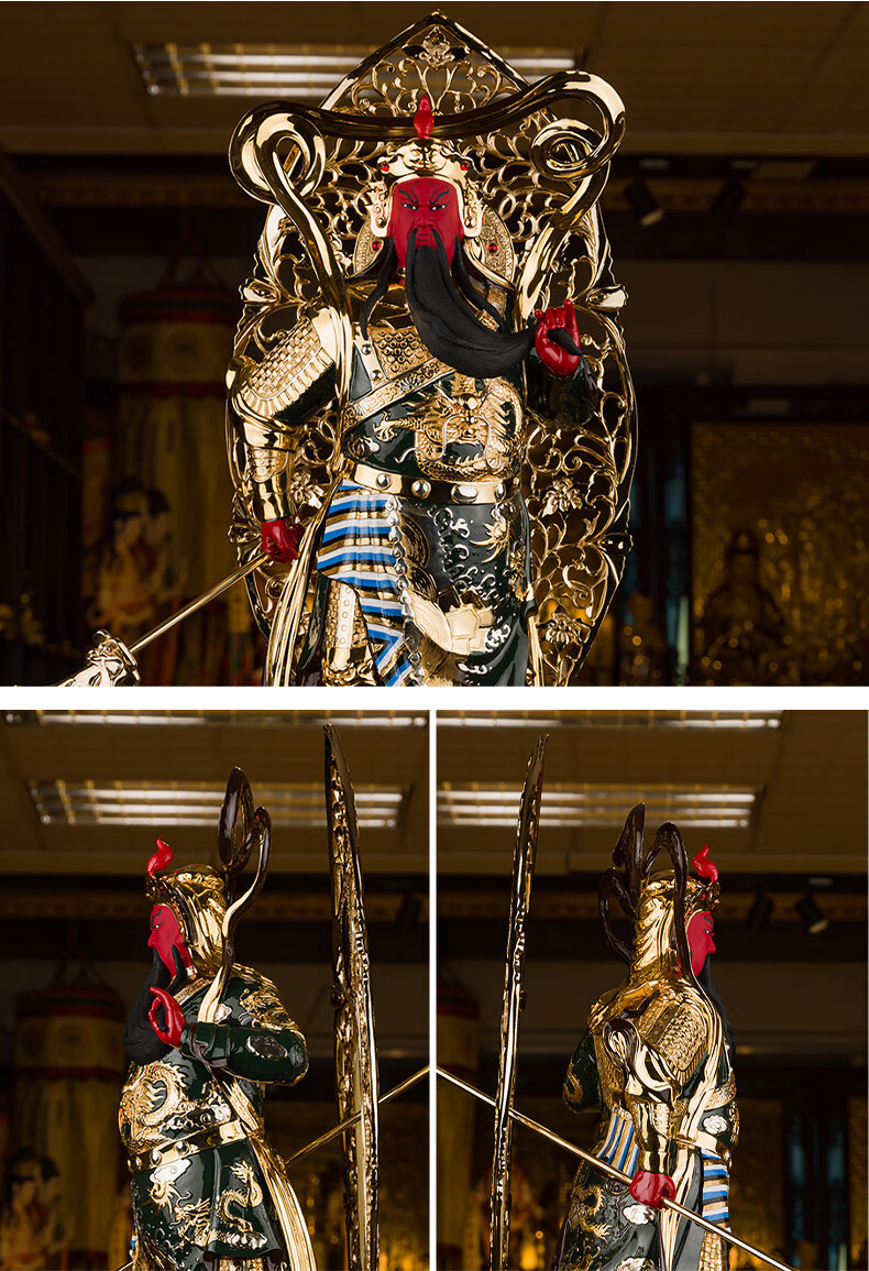 纯铜鎏金89cm站立关公摆件武财神关羽关二爷神像供奉伽蓝菩萨853636cm