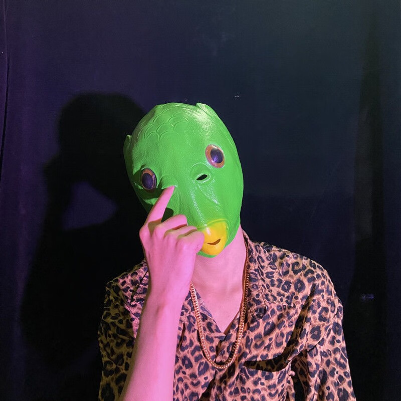 绿鱼人头套抖音快手面具搞笑沙雕网红可爱喝水绿鱼头男女表演派对仿真