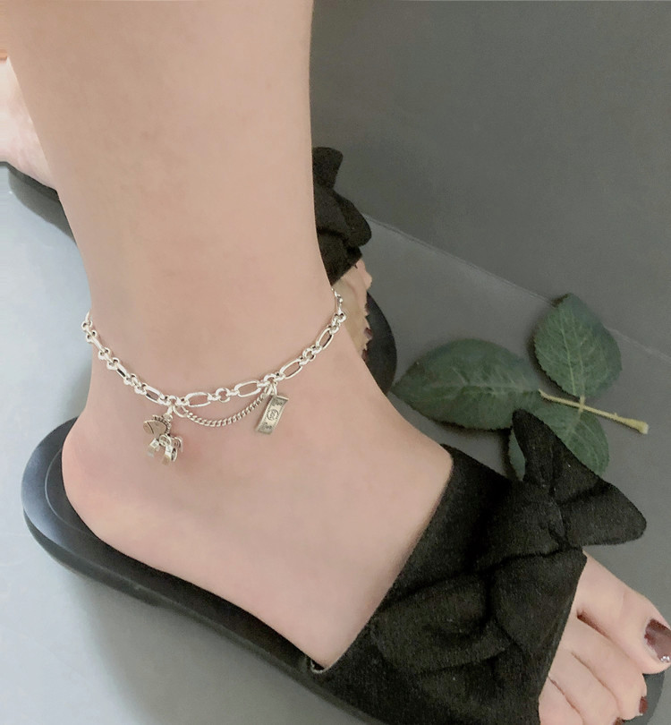 高档新款 925银复古链条流苏个性脚链女脚踝链重工男女生日礼物 脚围