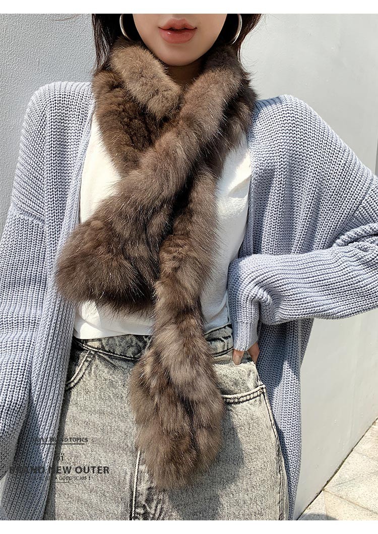 法国轻奢紫貂皮草围巾女春秋貂毛水貂围脖女毛领子毛毛保暖多功能礼盒