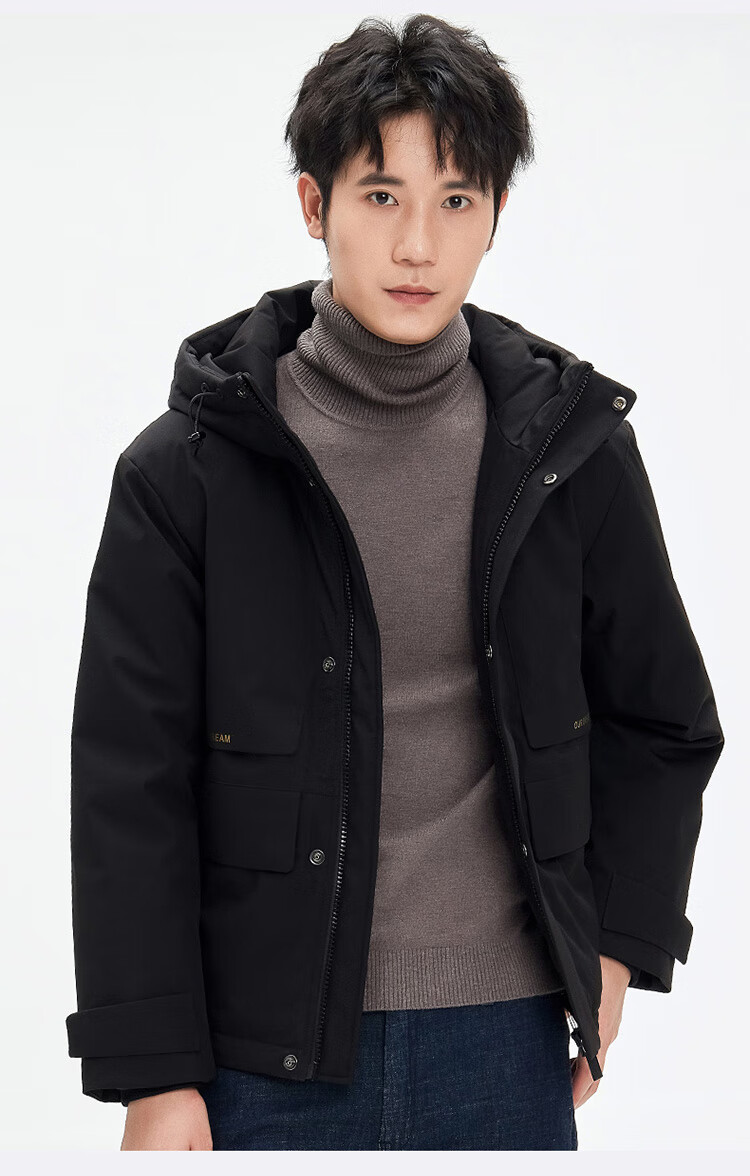 edenbo爱登堡男士经典羽绒服时尚休闲防风保暖连帽羽绒服外套男黑色
