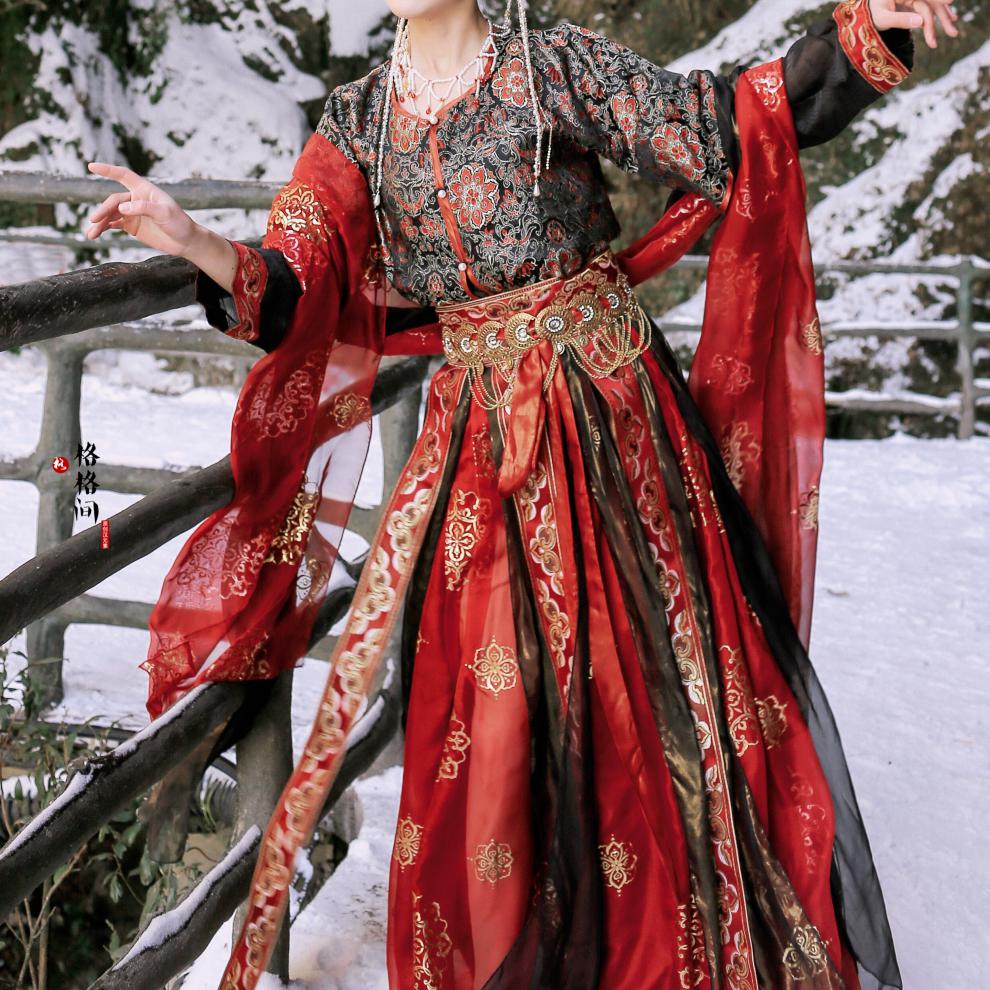 坦领半臂齐腰襦裙汉服女敦煌飞天百搭古风铃铛臂环一对均码