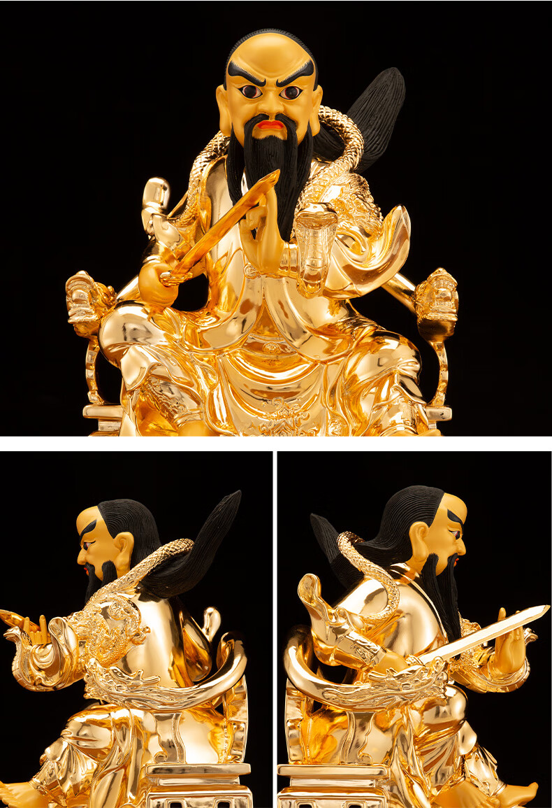 三漫陀纯铜法主公16寸鎏金道教监雷御史张法主圣君神像道教居家供奉