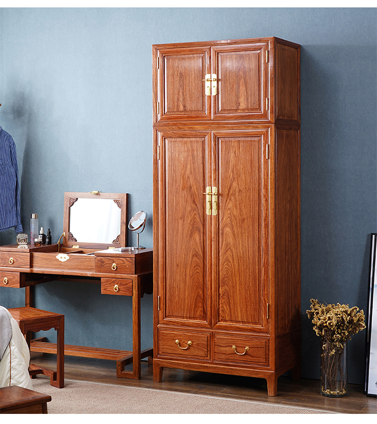 檀卉红木家具非洲花梨学名刺猬紫檀新中式衣柜顶箱柜四门衣柜卧室家具