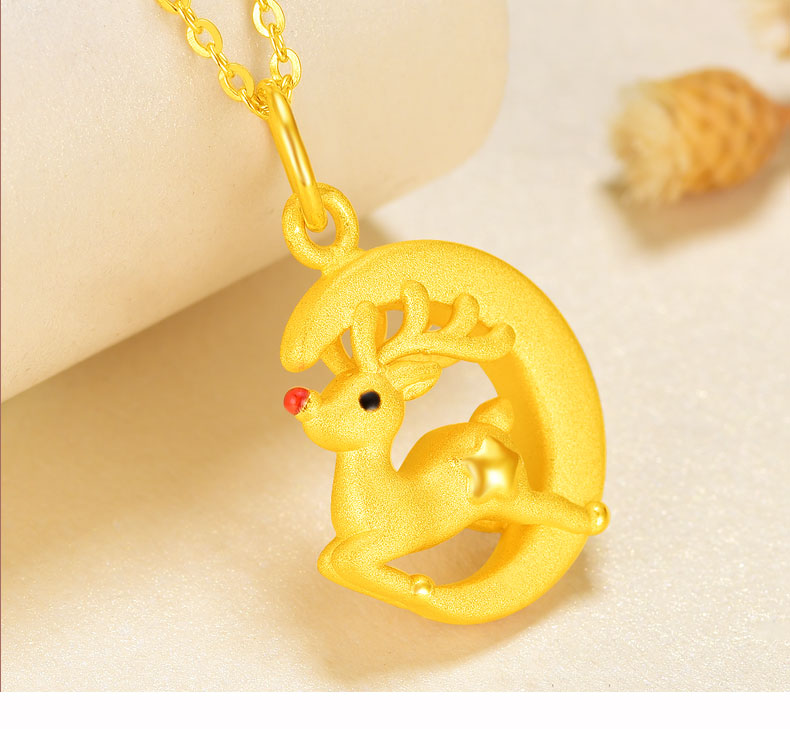 老凤凰 黄金吊坠小鹿一路有你鹿项链女圣诞金鹿麋鹿999足金鹿挂坠送