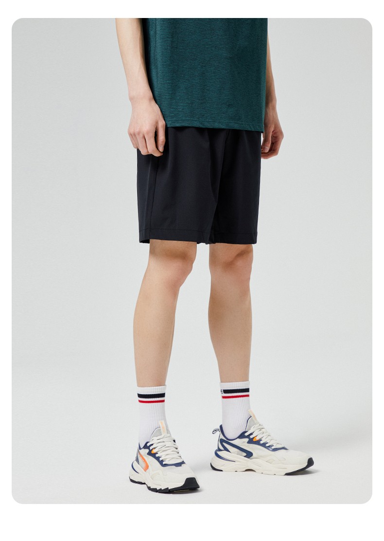 鸿星尔克短裤男速干透气运动裤跑步健身中裤运动五分裤夏季黑色裤子男