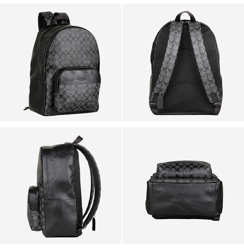 coach/蔻驰男包 新款男士时尚双肩包经典条纹皮革书包电脑包商务休闲