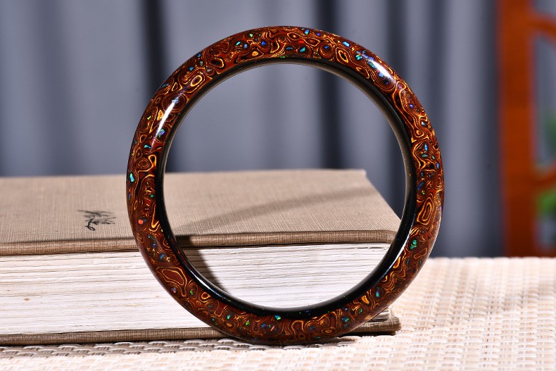 爱优美大漆珠犀皮千层手镯手环镯子民族风非遗工艺中国风深咖色镶嵌