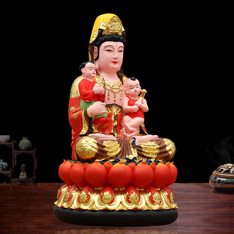 送子观音佛像居家供奉客厅摆设观世音菩萨送子祈福保平安树脂摆件12寸